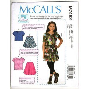 McCall's M7462 Girls 7 to 14 Easy Tops and Skirts Uncut Sewing Pattern New